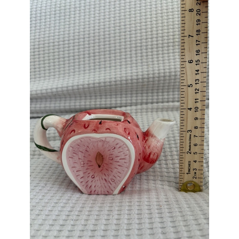 Strawberry Tea Pot No Lid Unbranded 7.5” Wide  4.75” Dopamine Decor